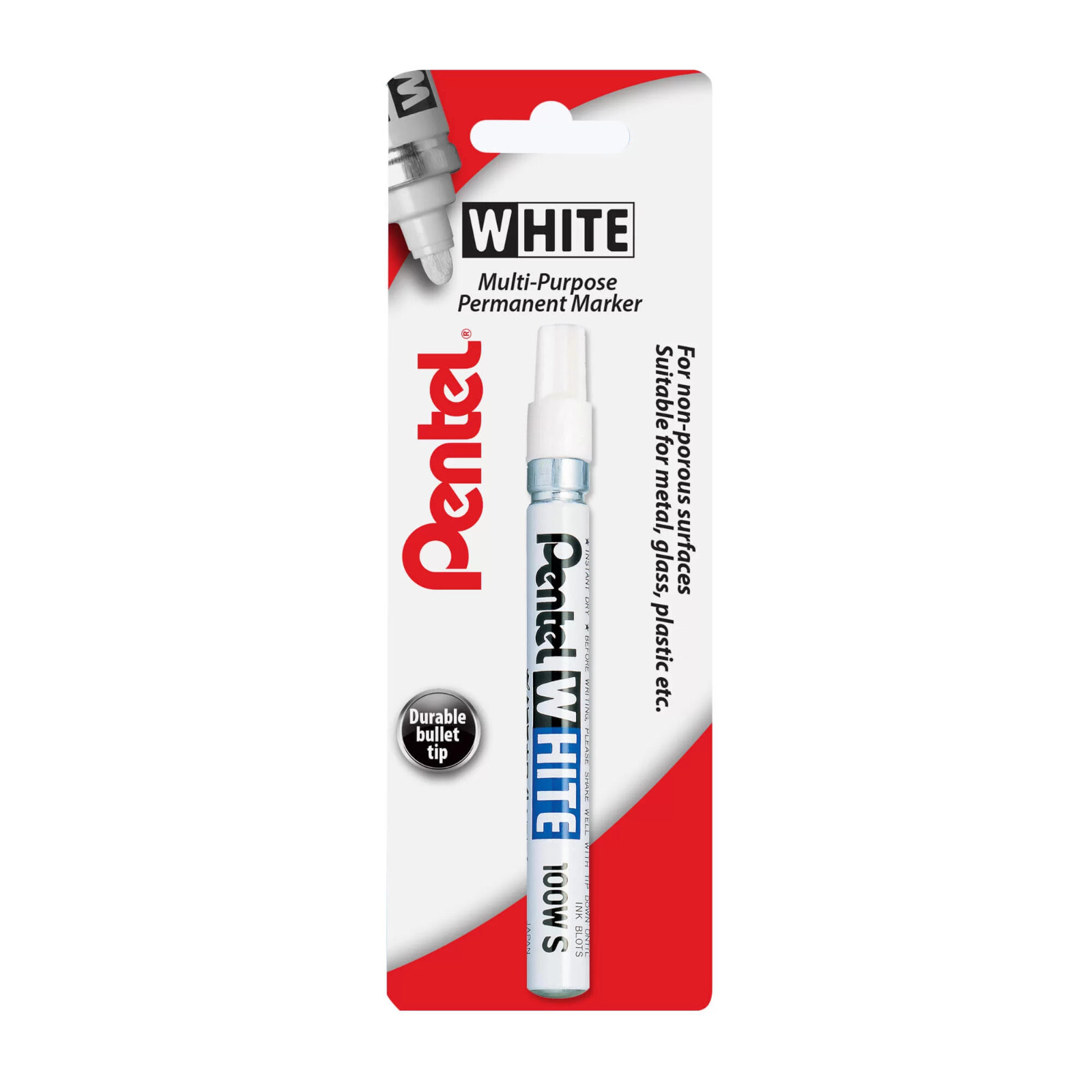 Pentel X100WS Fine Ink Marker - 2mm Nib Permanent White Industrial Pen