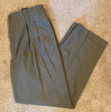 Brooks Brothers BROOKSEASE Pleated Cuffed Wool Trouser Tan Black Houndstooth 36