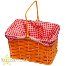 GINGHAM PLASTIC BASKET CHARACTER FANCY DRESS PROP ACCESSORY RED AND BLUE PRINT