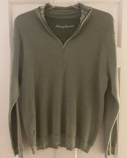 Tommy Bahama Sweater Men's Size Large Green 1/4 Zip Long Sleeve Pullover
