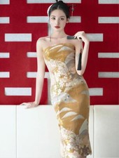 Elegant Off Shoulder Flowers Printed Fishtail Gown Banquet Party Evening Dresses
