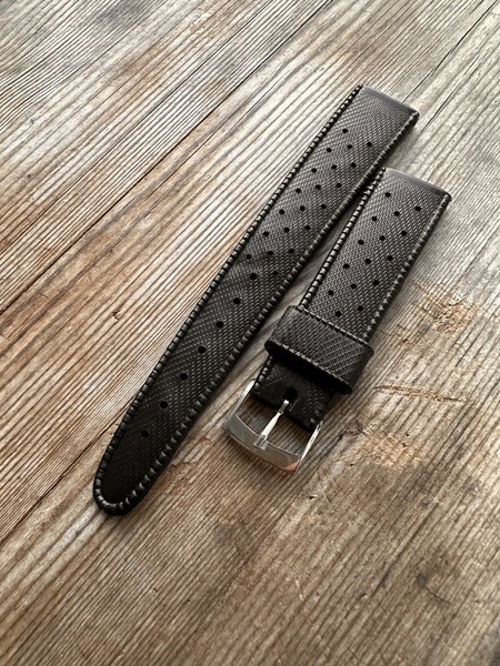 Cinturino vintage stile Tropic Nero Con Fibbia 19mm NOS extra lungo