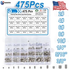 475Pcs UNC Cup Point Grub Screw Assortment Kit Hex Socket Screw Stainless Stainl