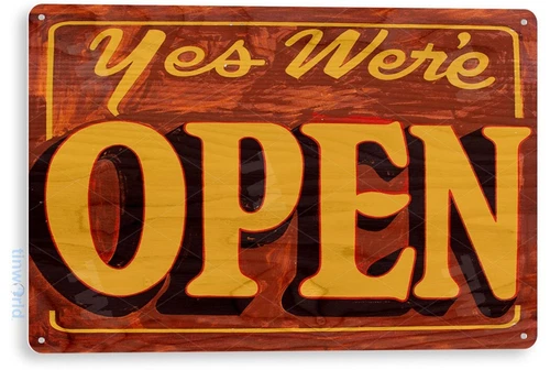 TIN SIGN We're Open Metal Décor Shop Cottage Garage Farm Store Kitchen A829