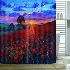 The Sea Of Red Flowers 3D Shower Curtain Waterproof Fabric Bathroom Decoration