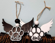 Pet Memorial Ornament - Paw Print Angel Wings Cat or Dog Ornament Keepsake