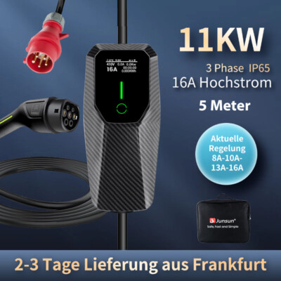 16A 11KW Typ 2 3 Phase EV Ladekabel Elektroauto PHEV Ladegerät Mobile Wallbox 5m