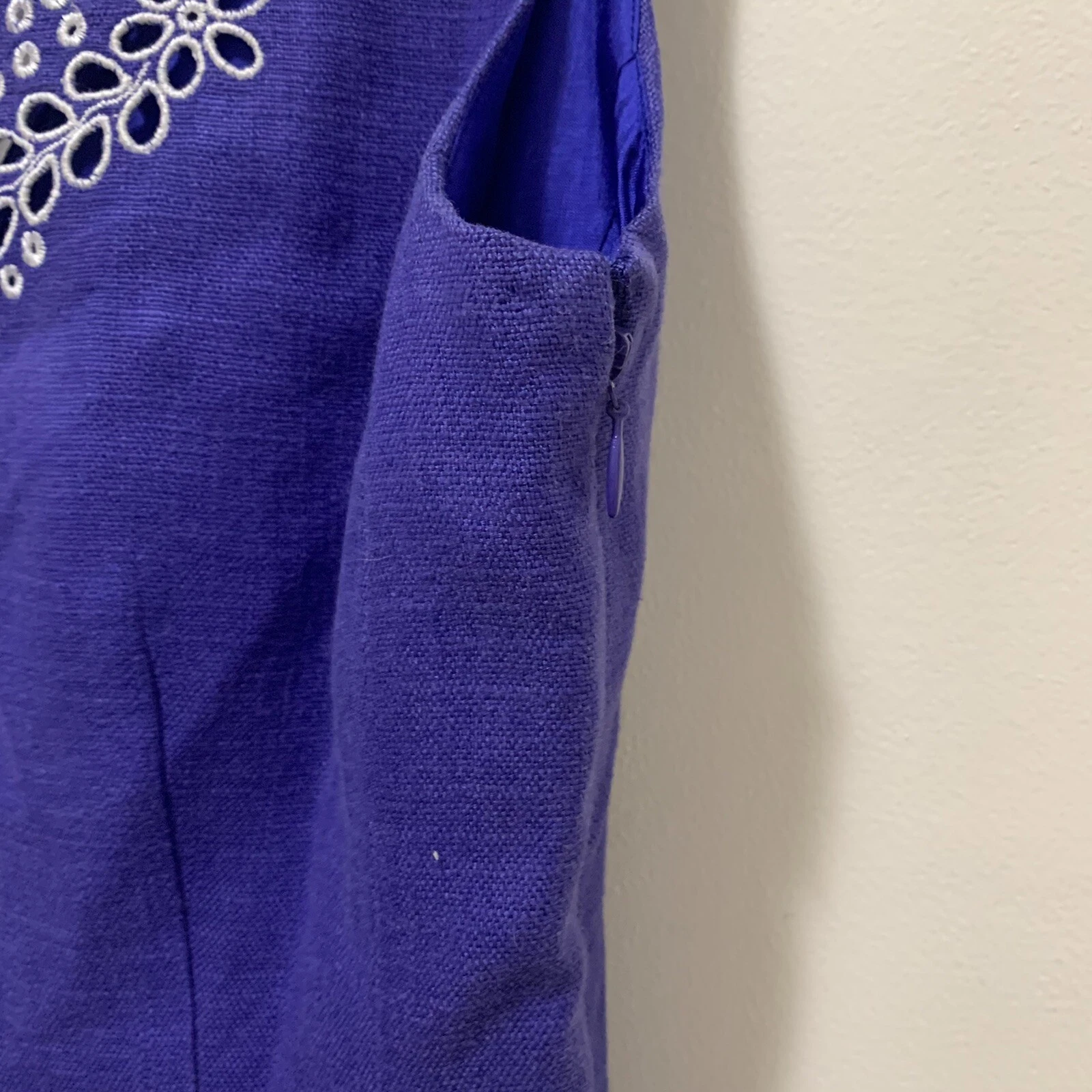 Abito donna Kate Spade Domino viola in lino ricamato taglia 4 con tasche