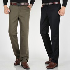 Men Formal Dress Pants Flat Front Business Office Work Trousers Regular Fit