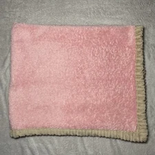 Chickpea Baby Blanket Pink Light Brown Tan Ribbed Trim 30"x 36" Plush Soft Lovey