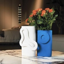 Ceramic Vases Set of 4, Unique Modern Flower Vase Home Decor - 2 White - 2 Blue