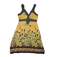Farm Rio Multicolor Flower A-Line Dress Yellow Sleeveless Womens Medium