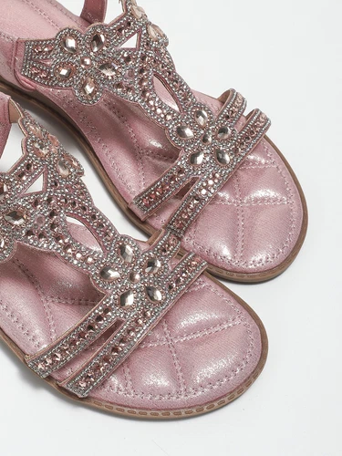 Womens Summer Rhinestone Decor Opened Toe Slip on Buckle Flat Heels Sandals - Bild 16 von 27