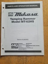 MULTIQUIP Mikasa Tamping Rammer Model MT-62HS parts & operation manual 