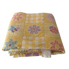 Baby Crib YELLOW Quilt Patchwork Flowers BEE WORM LADY BUG Nursery BEDDING