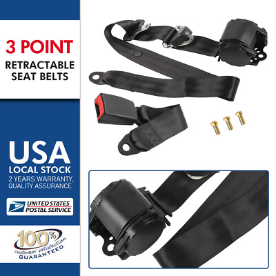 1x Retractable 3 Point Safety Seat Belt Straps Front Auto Vehicle ...