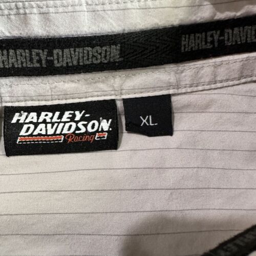 Camisa Harley De Colección Para Hombres XL Gris Tejida Y2K Abotonada Nº 1 Motociclista Rac Rayas - Imagen 5 de 12