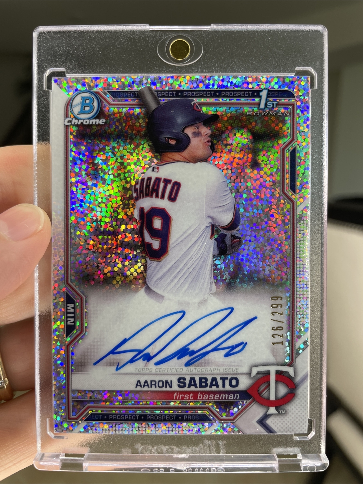 2021 BOWMAN CHROME AARON SABATO 1ST BOWMAN SPECKLE REFRACTOR AUTO /299 CPA-AS