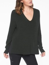 NWT Athleta 108 Switchback Pullover Sweater, Black Olive Green, sz S 354141