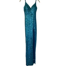 Long Evening Dress XS Formal Party Dress Prom Gown Turquoise Full Sequins
