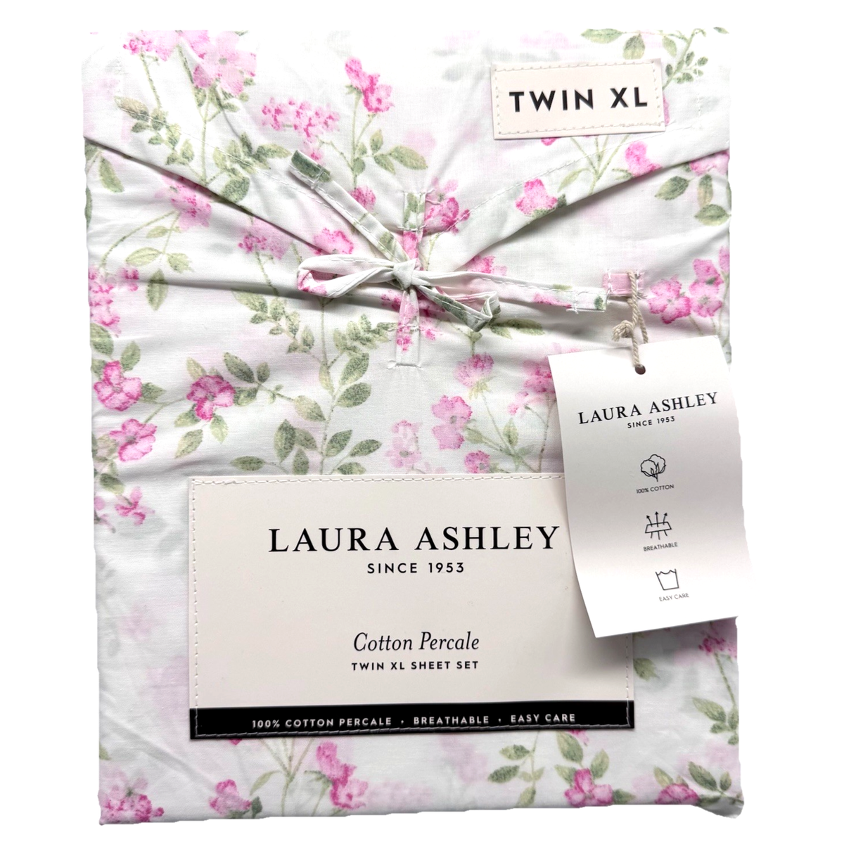 3pc Laura Ashley TWIN XL Sheet Set FAWNA Pink Rosebud Roses Floral