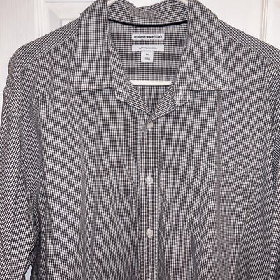 Amazon Essentials Dress Shirt Mens XXL, Gray White Plaid Regular Fit Long Sleeve