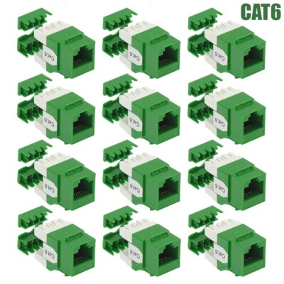 12x CAT6 RJ45 Network LAN Ethernet Keystone Jack 110 Type 180 Degree 8P8C Green