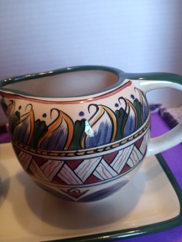 Grazia Deruta Creamer & Sugar Bowl Set w/Tray Italian Pottery 4 piece set New - Picture 3 of 18