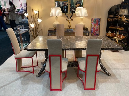 Maitland Smith Brown Marble Tessellated Dining Table 1980s Brass Vintage - Picture 7 of 18