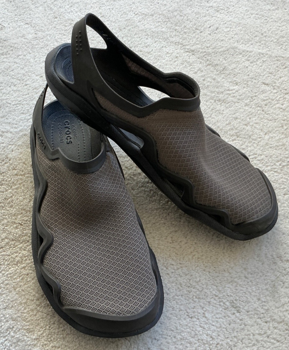 Crocs Sandals Mens 8 Swiftwater Brown Mesh Black Slin… - Gem