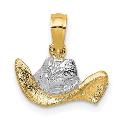 14k Bicolor Gold Cowboy Hut Charm Anhänger 0,61gm L-0,45 Zoll, W-0,53 Zoll