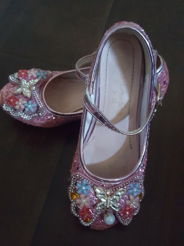 Kids Girls Princess Party High Heel Shoes Sequin Dress Shoes - Pink