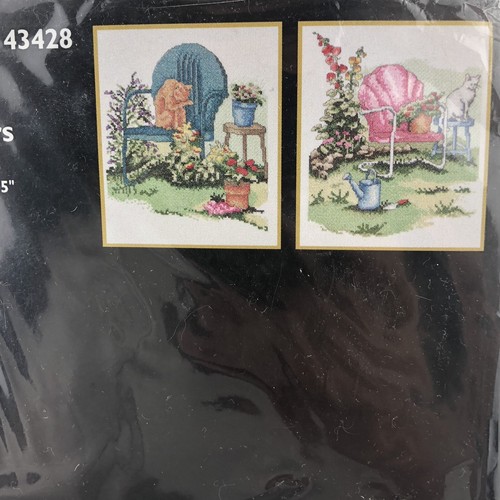Bucilla Garden Chairs Counted Cross Stitch Kit Cats Floral USA 43428 Kitten - Picture 2 of 8