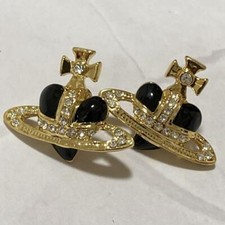 Vivienne Westwood Earrings Pierce Diamante Heart Gold Black 2.5 cm w/drawstring
