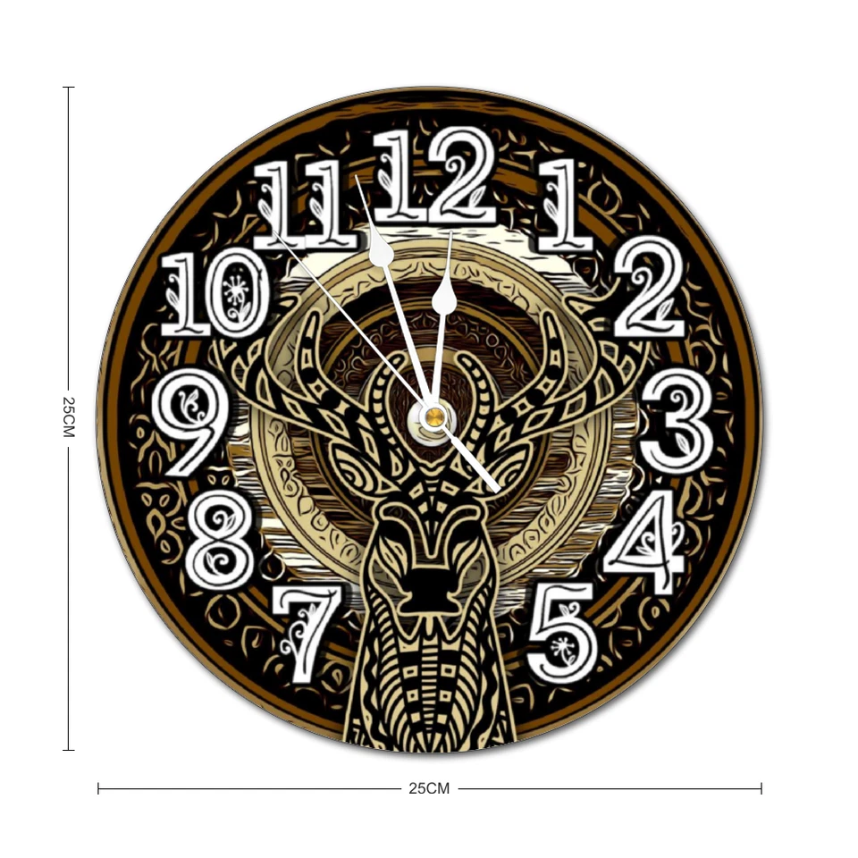 Deer Shield Wall Clock Large Numbers 9.8" Round Non-ticking PVC Men White Hands - Image 2 of 4