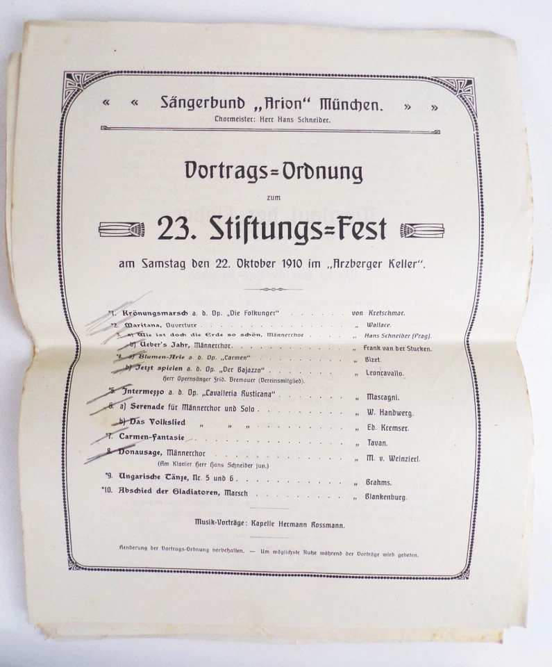 Konvolut München Programme 1910 Lichtbilderabend Zither Hoboisten - Bild 3 von 4