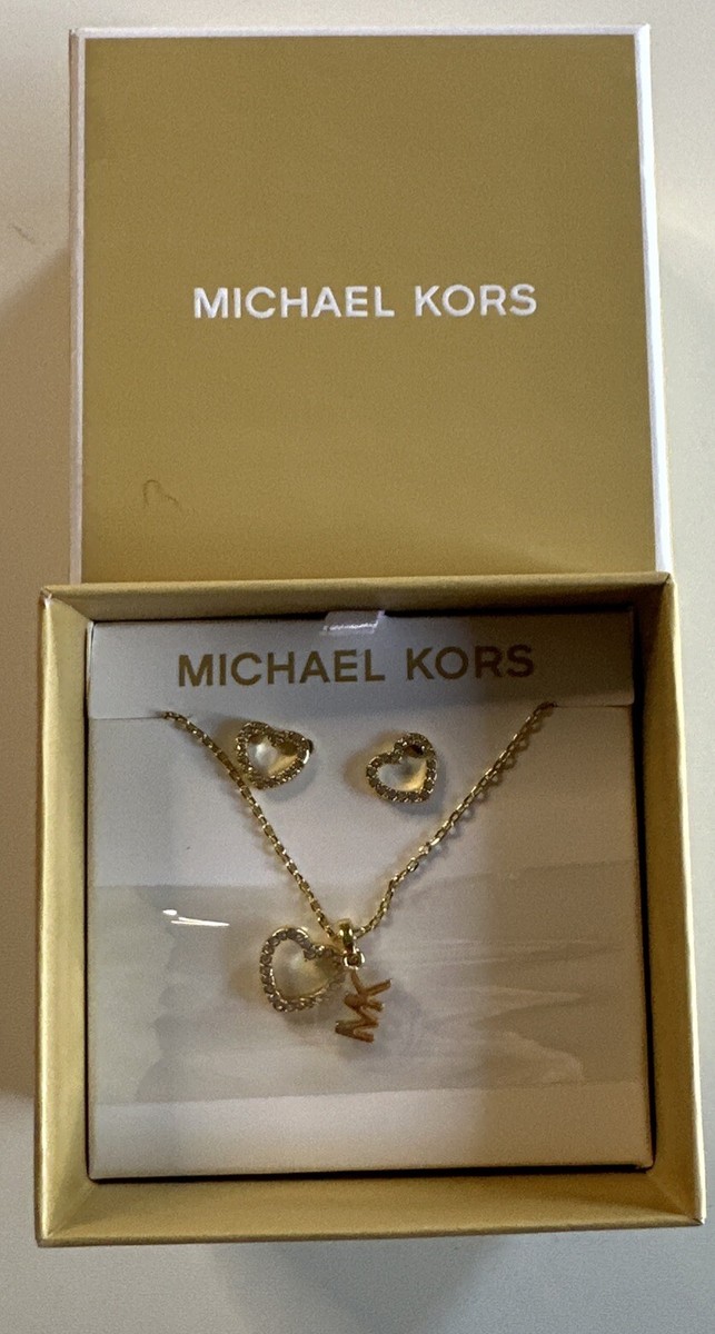 特価!Michael Kors ロスゴールド Crystal ハートネックレス MICHAEL KORS SET OF GOLD TONE+CRYSTAL HEART SHAPE+MK