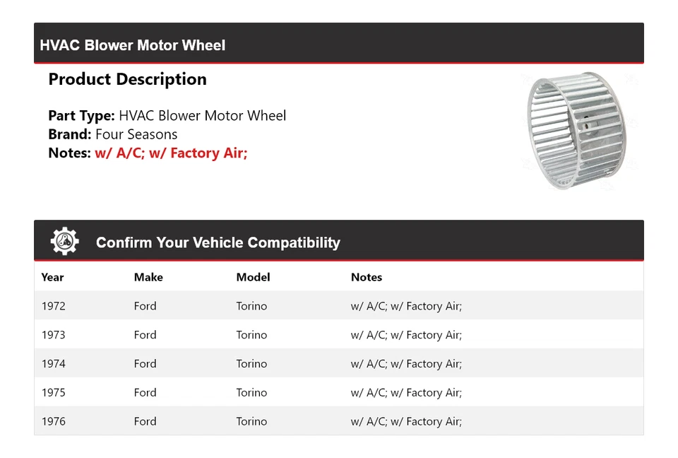 Para Ford Torino 1972-1976 HVAC Soplador Motor Rueda 4 Temporadas 1973 1974 1975 Foto 2 de 4