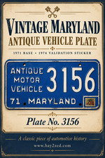 1971 Maryland Antique Motor Vehicle License Plate 3156 Blue White 1974 Tag 1971 Maryland Antique Motor Vehicle License Plate 3156 Blue White 1974 Tag