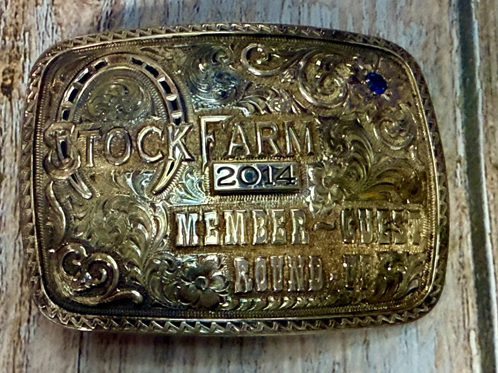 Stock Farm 2014 Member Round Up  Trophy Gist Sterling Overlay Belt Buckle in Box