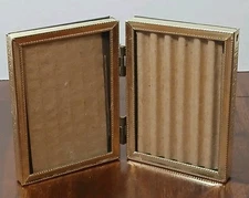 Vintage 2.5x 3.5” Photo Frame Gold Tone Metal Hinged Double Picture Bi Fold 