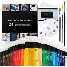Washable Watercolor Paint Set - 48-Piece Assorted Colors Kit - Includes 24 Tu...