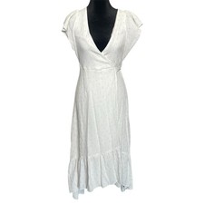 Anthropologie Drew Maggie Wrap Dress white with gold metallic pattern Small