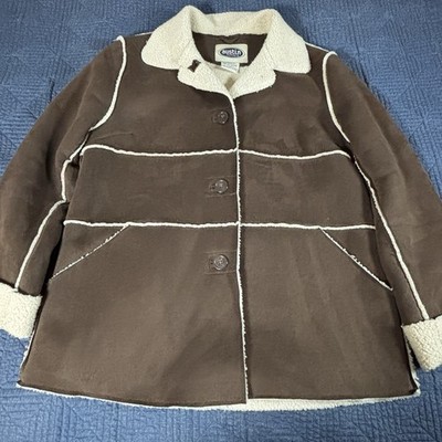 Austin Clothing Co Women s M Dark Brown Faux Suede Sherpa Lined Button Coat Warm