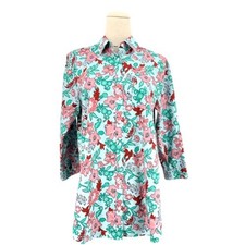 Lands End Womens Button Down Shirt Blue Floral Print Supima Cotton 8