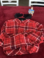 Vision Street Wear Shirt Mens Size L Long Sleeve Button Hoodie Plaid Red 