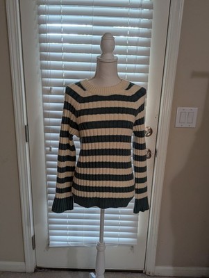 Hem &Thread Cable Knit Sweater Green/Beige Medium NWT Cozy B