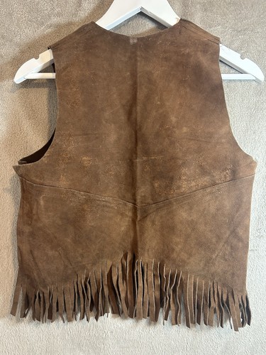 Vintage Brown Suede Fringe Tie‑Front Vest Western Festival Waistcoat Unbranded - Picture 2 of 7