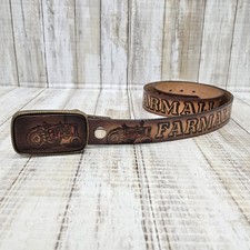 Farmall Tractor Top Grain Cowhide Leather Belt  Wood/ Brass Buckle