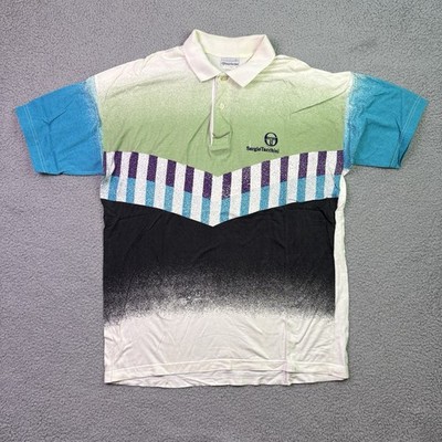Sergio Tacchini Polo Shirt Mens Large Tennis Court Graphic Geometric Splatter